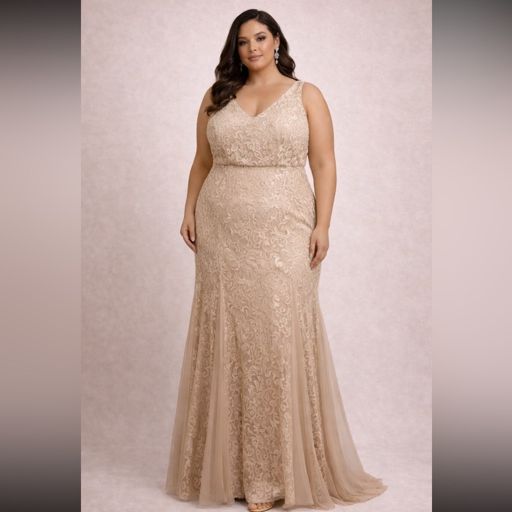 Adrianna Papell embellish Lace sleeveless Maxi Dress in Cream